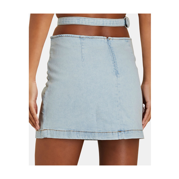 WeWoreWhat Cutout Denim Skirt Mini High Waist Blue Grunge Y2K Revolve S NWT - Picture 3 of 11